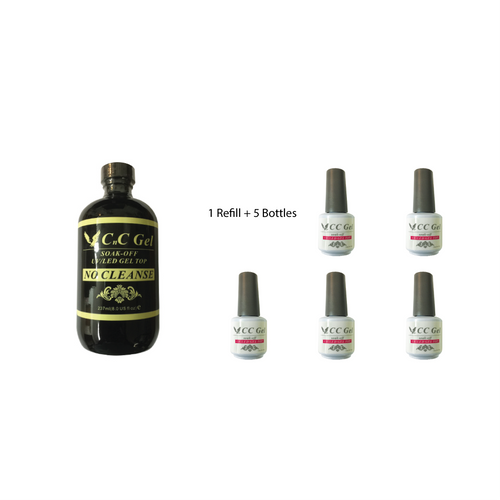 CC Gel LED/UV No Cleanse Top Coat Set (1 Refill 8 oz and 5 bottles 0.5 oz)